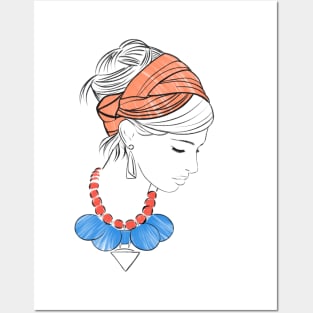 Fashion girl in blue bandana Posters and Art